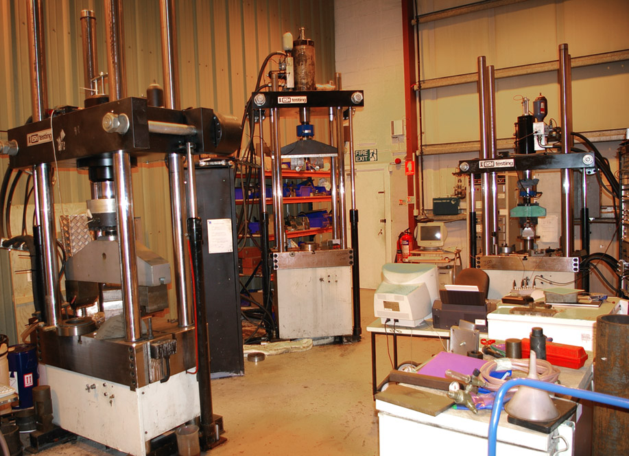 Three of the fatigue test machines in the CTOD Lab